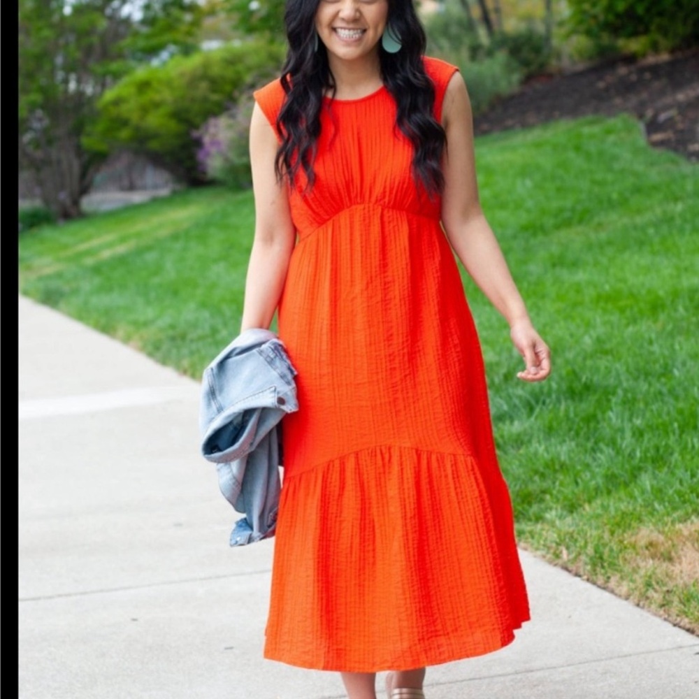 Nine West Tiered Midi Dress size L - tangerine orange